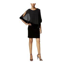 MSK Black Glitter Velvet Party Capelet Cocktail Dress Sexy Sheer Open Sleeve 14